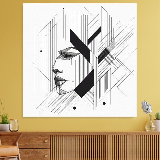 Linear Abstract Portrait Canvas Afdruk (Insitu (Woonkamer))