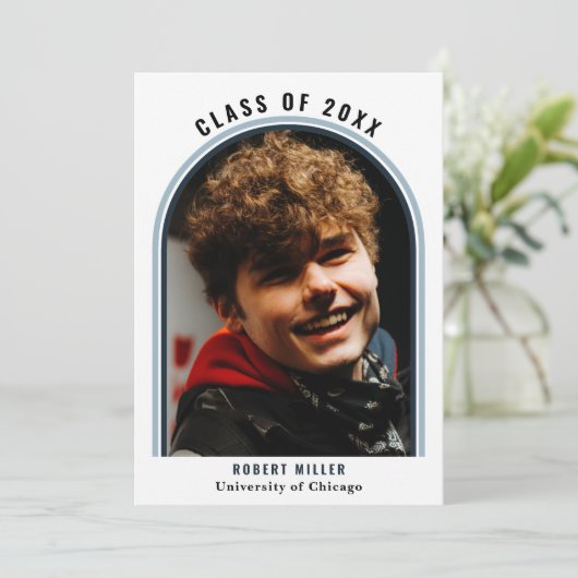 Linear Blue Arch Foto Afstuderen kondiging Kaart (Staand voorkant)