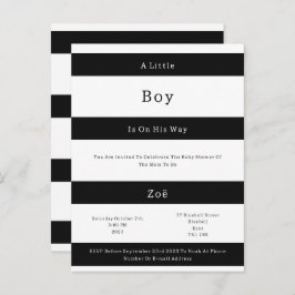 Linear Chic Black And White Stripes Baby Invite Br Briefkaart