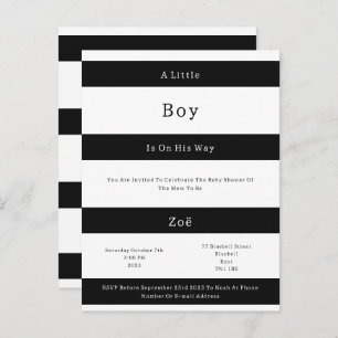 Linear Chic Black And White Stripes Baby Invite Br Briefkaart