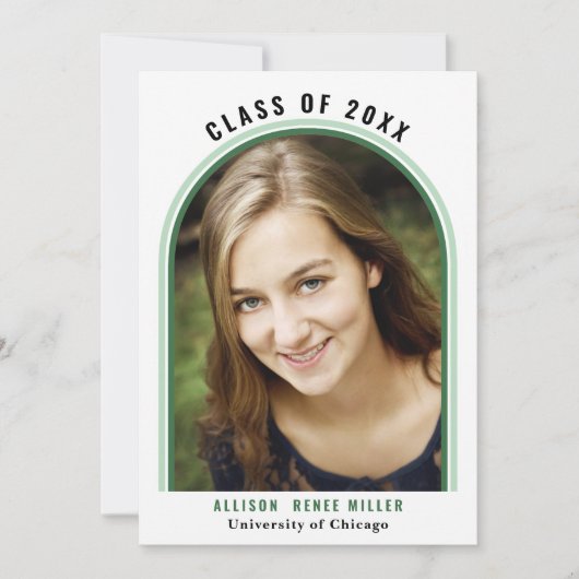 Linear Green Arch Foto Afstuderen kondiging Kaart (Voorkant)