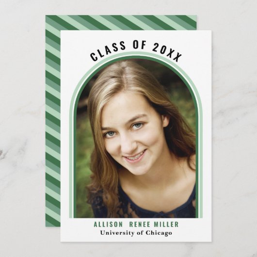 Linear Green Arch Foto Afstuderen kondiging Kaart (Voorkant / Achterkant)