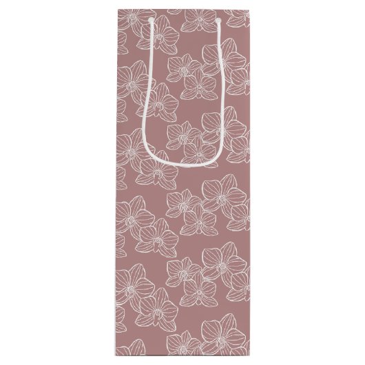 Linear Orchid | Botanical Floral Dusty Pink Wijn Cadeautas (Voorkant)