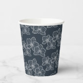 Linear Orchid | Botanical Floral Party Navy Papieren Bekers (Links)