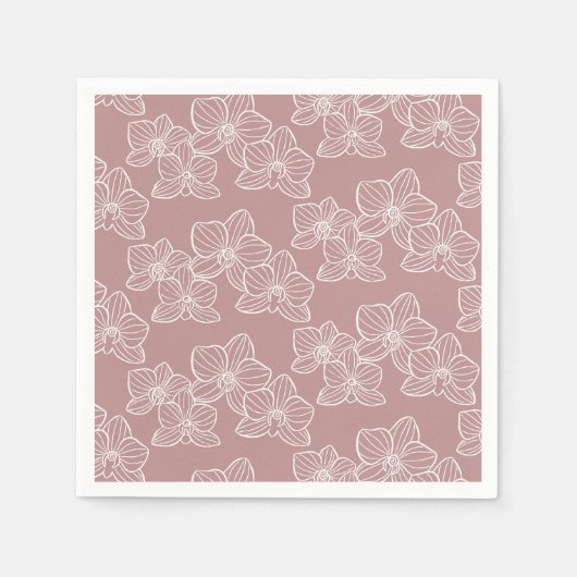 Linear Orchid | Chic Botanical Floral Dusty Pink Servet (Voorkant)