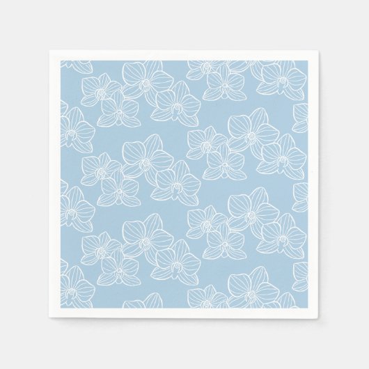 Linear Orchid | Chic Botanical Floral Sky Blue Servet (Voorkant)
