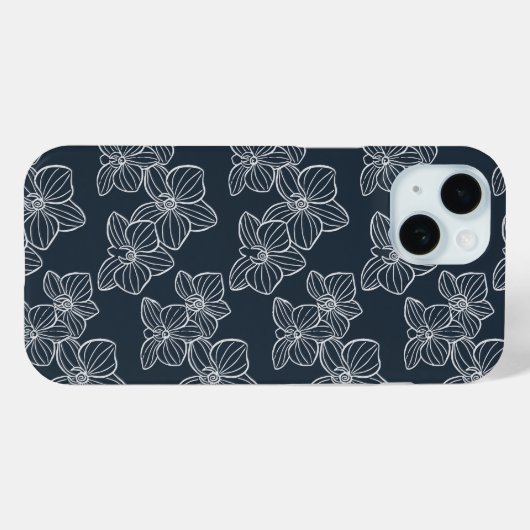 Linear Orchid | Elegant Botanical Dark Navy Case-Mate iPhone Case (Achterkant (horizontaal))
