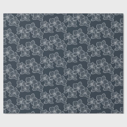 Linear Orchid | Elegant Floral Charcoal Cadeaupapier (Vlak)