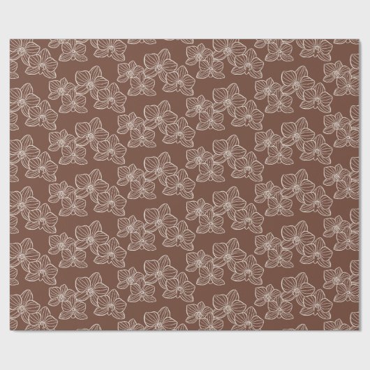 Linear Orchid | Elegant Floral Dark Rust Cadeaupapier (Vlak)