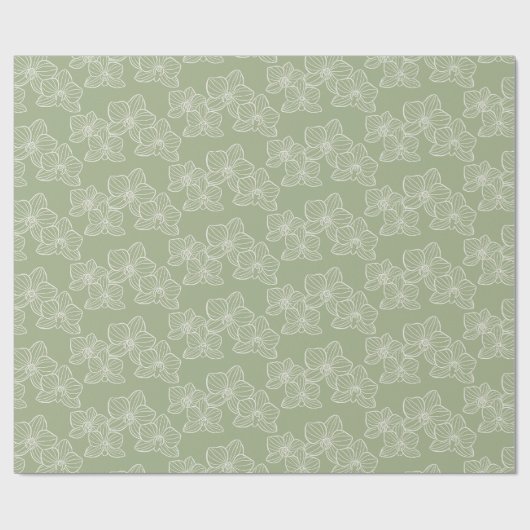 Linear Orchid | Elegant Floral Sage Green Cadeaupapier (Vlak)
