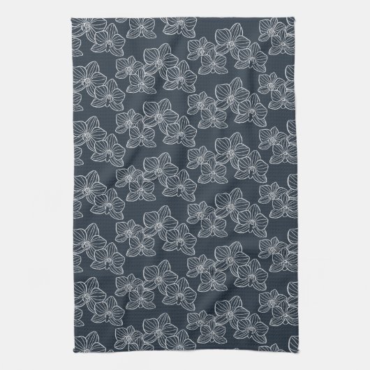 Linear Orchid | Modern Botanical Dark Navy Theedoek (Verticaal)