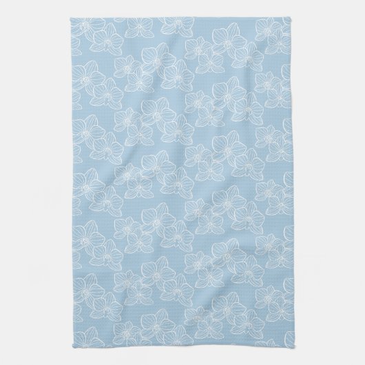 Linear Orchid | Modern Botanical Sky Blue Theedoek (Verticaal)
