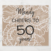 Lineart bloemen poppies verjaardag bier etiket (Enkel label)