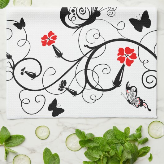 Lineart Butterflies Amerikaanse MoJo Keukenhanddoe Theedoek (Gevouwen)