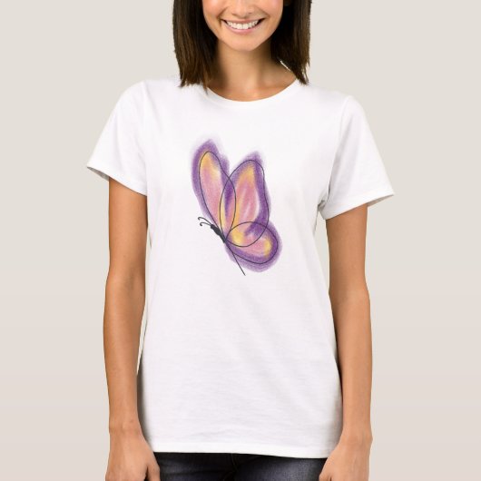 Lineart butterfly purple yellow t-shirt (Voorkant)