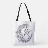 Lineart Flower Moon With Pentagram Monogram Tote Bag (Achterkant)