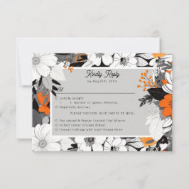 Lineart monochrome bloemen maaltijdkeuzes RSVP kaartje