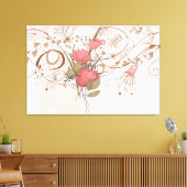 Lineart  Roze Bloemen Ingepakt Canvas (Insitu (Woonkamer))