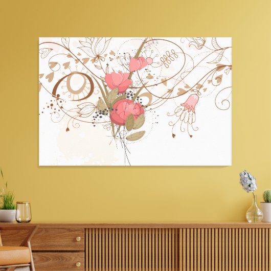 Lineart  Roze Bloemen Ingepakt Canvas (Insitu (Woonkamer))