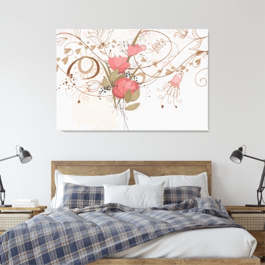 Lineart  Roze Bloemen Ingepakt Canvas (Insitu (Slaapkamer))