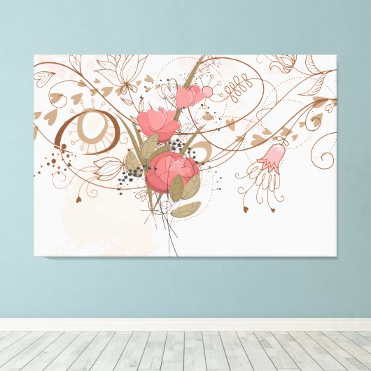 Lineart  Roze Bloemen Ingepakt Canvas (Insitu (Houten vloer))