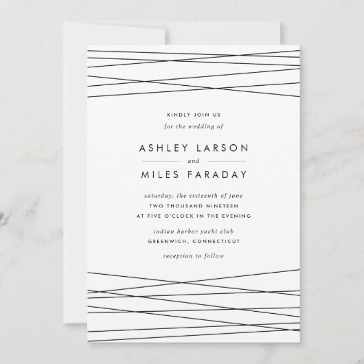 Lineation bruiloft uitnodiging | Zwart-wit (Voorkant)