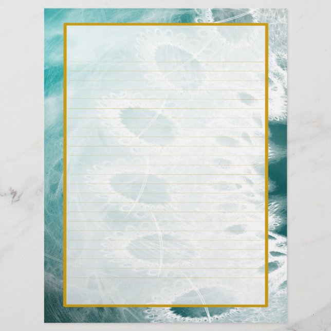 Lined Letterhead - White Lace on Metallic Blauwgro Briefhoofd (Voorkant)