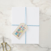 Lined Merry + Bright vakantie typografie Cadeaulabel (Met Touw)