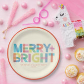 Lined Merry + Bright vakantie typografie Papieren Bordje (Feest)