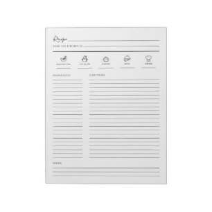 Lined Minimalist Modern Recipe Sheet Cookbook Page Notitieblok