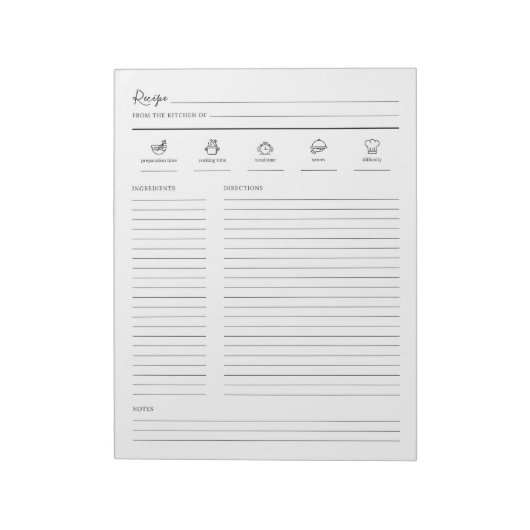 Lined Minimalist Modern Recipe Sheet Cookbook Page Notitieblok (Linkerzijde)