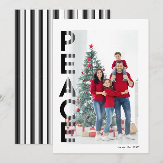 Lined Peace Holiday fotokaart in zwart Feestdagenkaart (Voorkant / Achterkant)