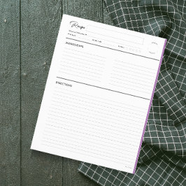 Lined Recipe Pages Modern in Paarse lettergrootte