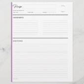 Lined Recipe Pages Modern in Paarse lettergrootte (Achterkant)