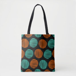 Lined Spots 190917 - Oranje en Aqua on Black Tote Bag