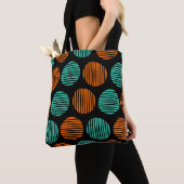 Lined Spots 190917 - Oranje en Aqua on Black Tote Bag (Dichtbij)