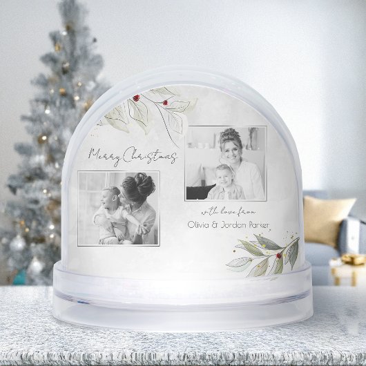 Linedrawn Christmas Floral 2-Photo Snow Globe Sneeuwbol