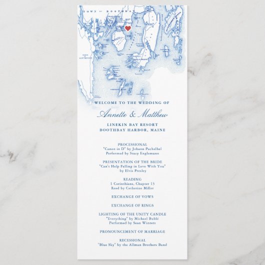Linekin Bay Resort Maine Elegante Navy Blue Weddin Programmakaart (Voorkant)