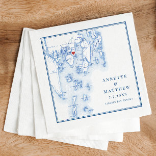 Linekin Bay Resort Maine Kaart Elegant Marineblauw Servet