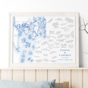 Linekin Bay Resort Wedding Blue Guest Book Poster
