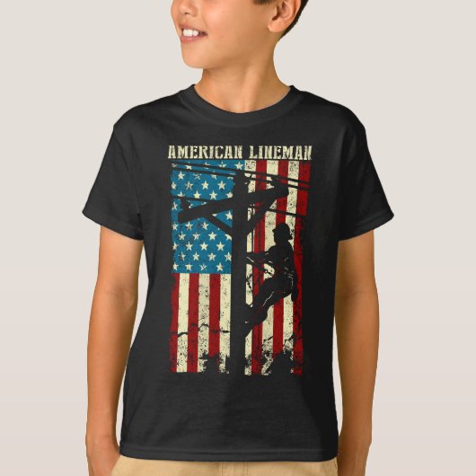 Lineman American flag Electric Cable gift Patrioti T-shirt (Voorkant)