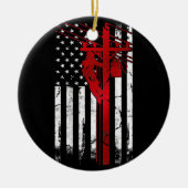 Lineman American Flag Electric Cable Lineman Keramisch Ornament (Voorkant)