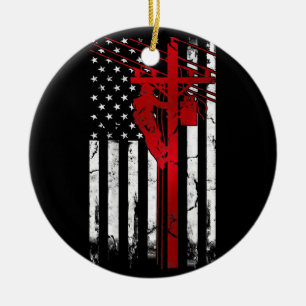 Lineman American Flag Electric Cable Lineman Keramisch Ornament
