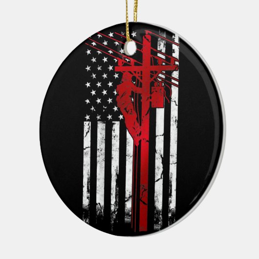 Lineman American Flag Electric Cable Lineman Keramisch Ornament (Links)