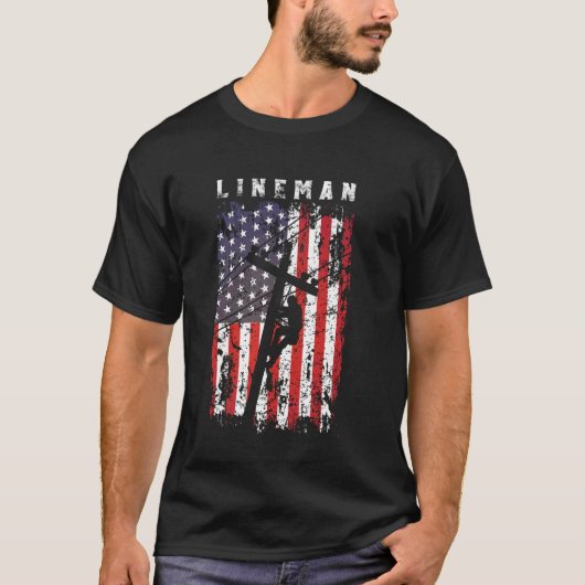 Lineman American Flag Electric Cable Lineman T-shirt (Voorkant)