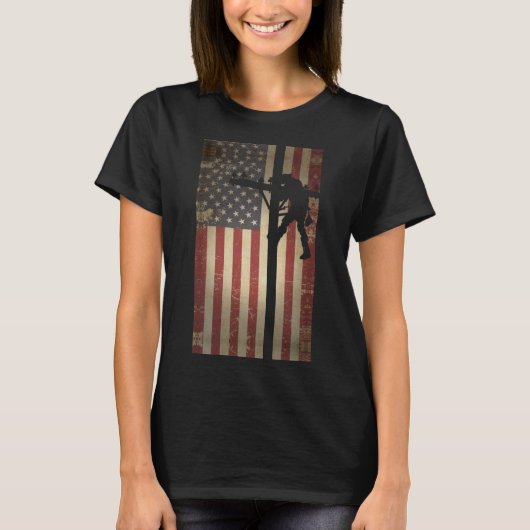 Lineman American Flag Electric Cable Lineman T-shirt (Voorkant)