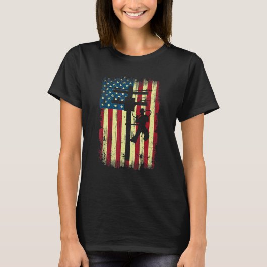 Lineman American Flag Electric Cable Lineman T-shirt (Voorkant)