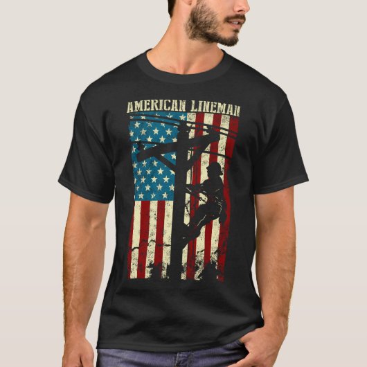 Lineman American Flag Electric Cable Patriotic Lin T-shirt (Voorkant)