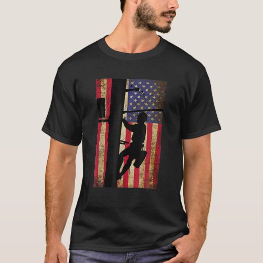 Lineman American Flag | Elektrische kabel Lineman  T-shirt (Voorkant)