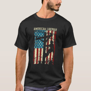 Lineman American USA Flag Electric Cable Patriotic T-shirt